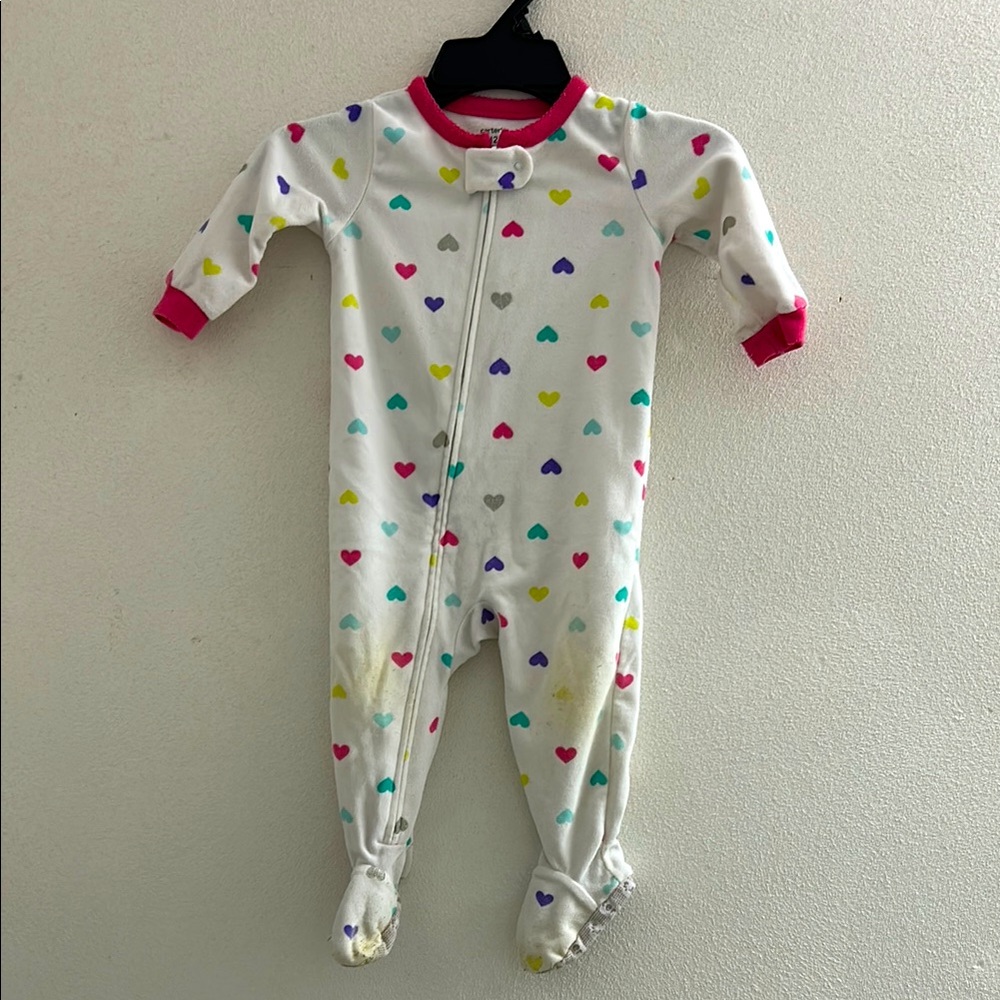 🌺 Carters Colorful Heart Print Kids girls fleece One Piece sleeper footie pajama